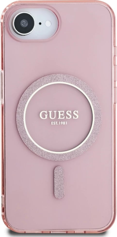 Mbështjellës Guess IML Glitter Circle MagSafe për iPhone 16e, rozë Mbështjellës Guess IML Glitter Circle MagSafe për iPhone 16e, rozë