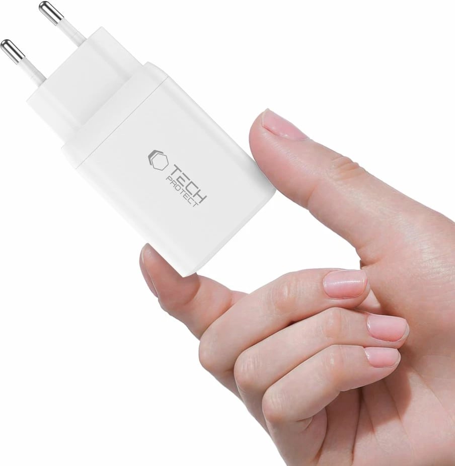 Karikues Tech-Protect NC45W-GAN me 2 porta USB-C, 45W, Bardhë