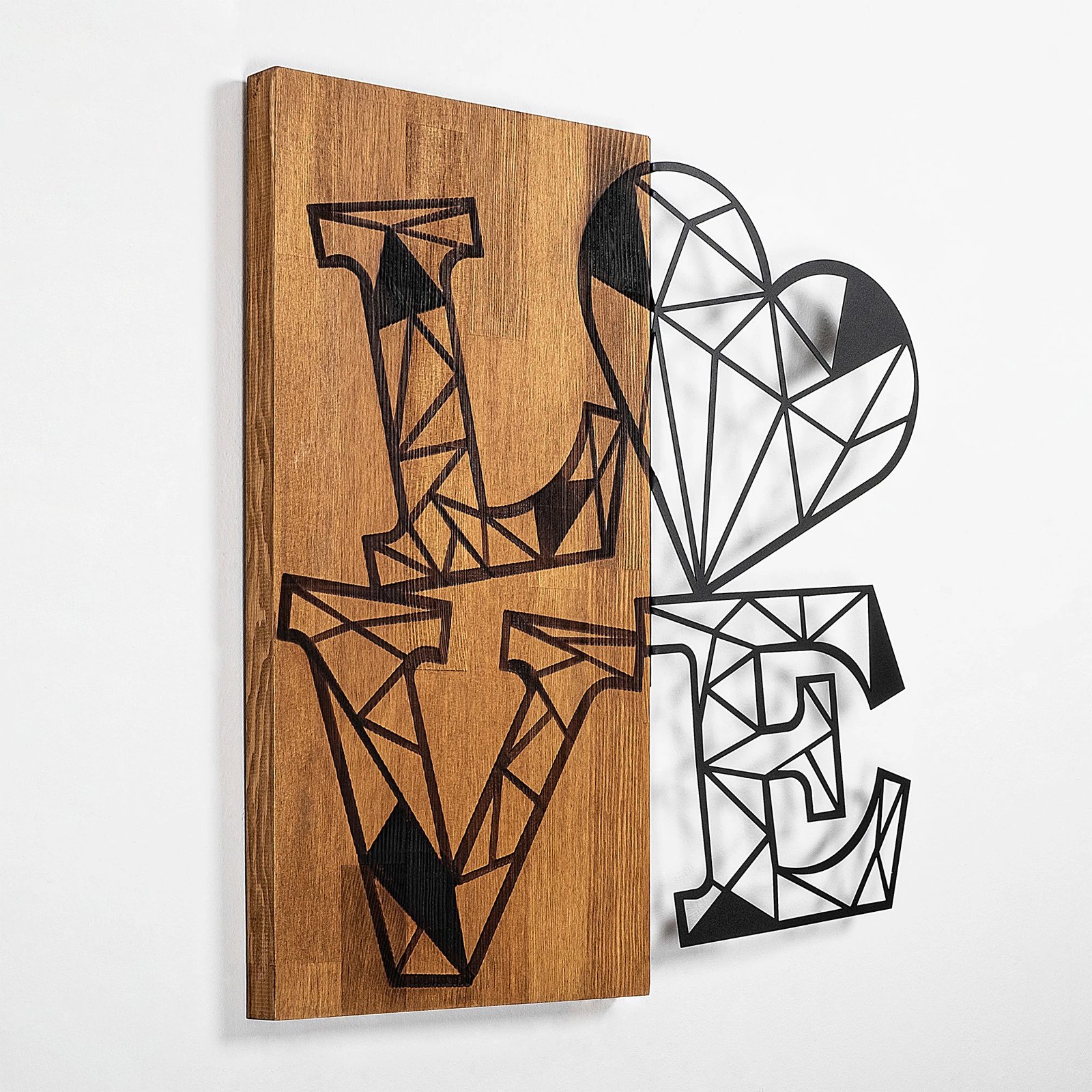 Aksesor dekorativ për mur, dru dhe metal, ngjyrë arre dhe e zezë, Wallity Love 1, 56x58cm