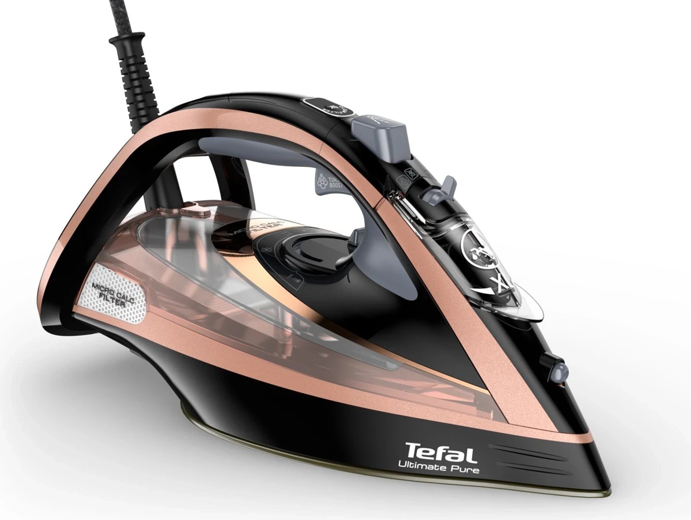 Hekur për hekurosje Tefal Ultimate Pure FV9845, 3200W, i zi/bakër