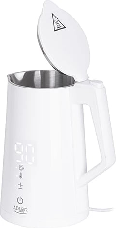 Çajnik elektrik, Adler AD 1345, rregullim temperature, ekran LED, 1.7 L, STRIX, i bardhë