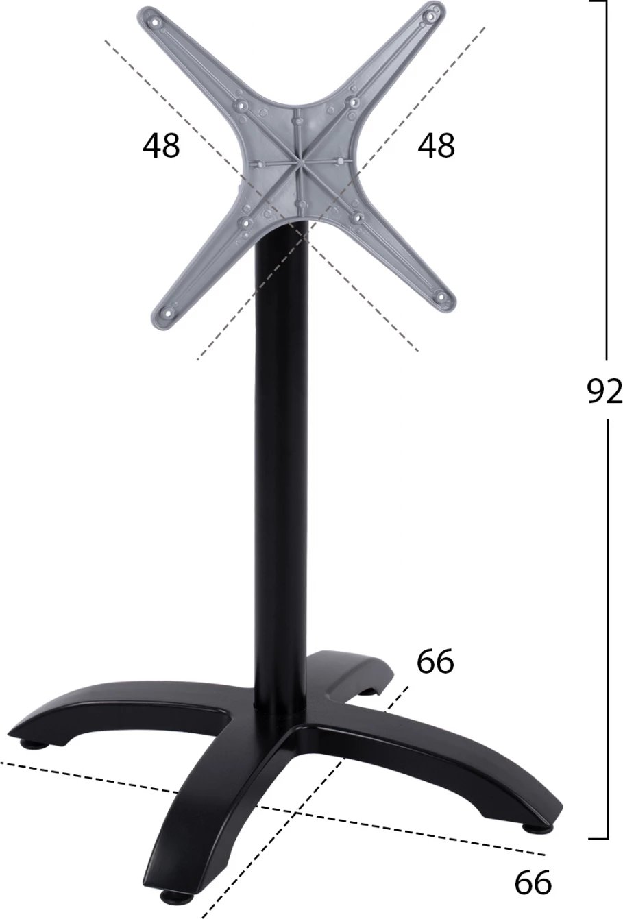 Bazë tavoline e palosshme alumini, ngjyrë e zezë mat, FH469.01, 66x66x72 cm me kryq 48x48 cm