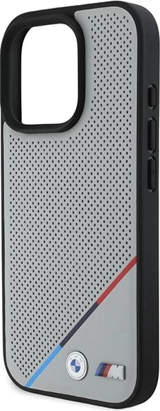 Mbështjellës BMW M Perforated Tricolor Line MagSafe për iPhone 16 Pro, Gri