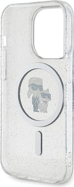 Mbështjellës Karl Lagerfeld Karl&Choupette Glitter MagSafe për iPhone 15 Pro, Transparent