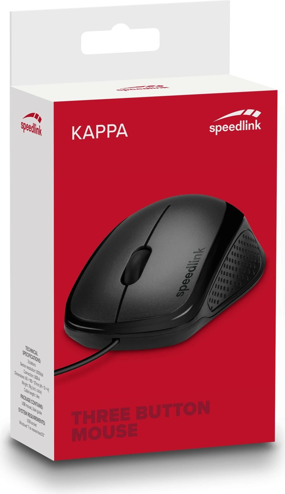 Maus Speedlink SL-610011-BK, Optik, USB Type-A, 1000 DPI, Ngjyrë e zezë
