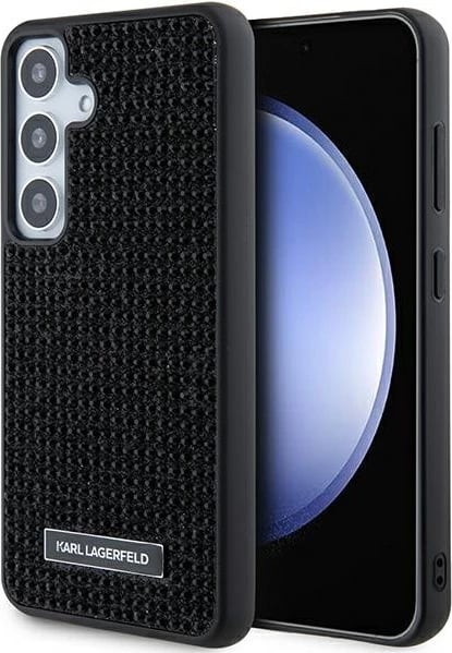 Mbështjellës Karl Lagerfeld Rhinestone Metal Logo për Samsung Galaxy S24, i zi
