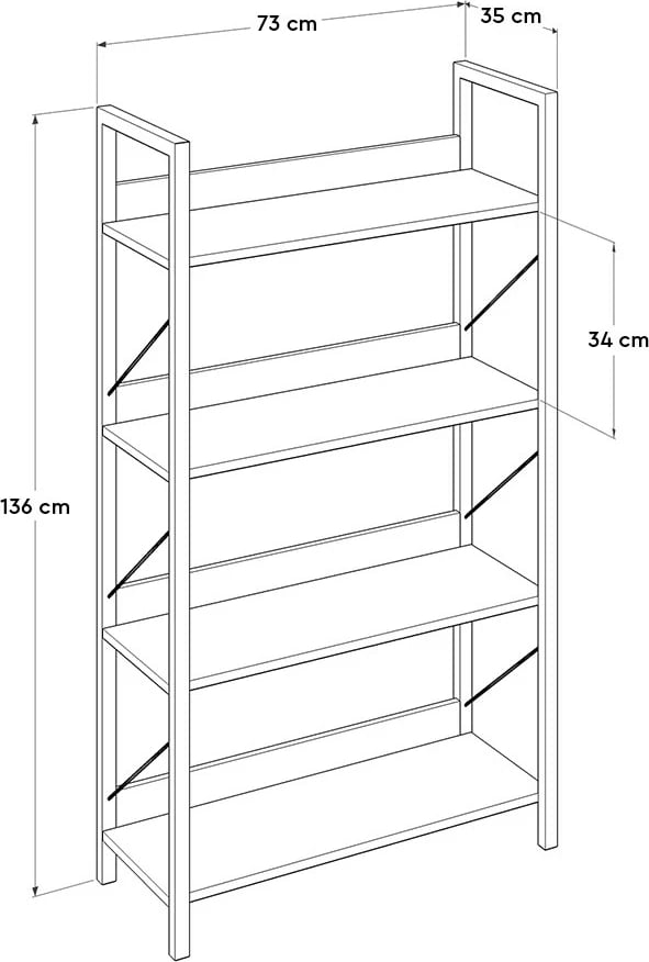Raft librash Hanah Home, Ktp-840-Oo-1, ngjyrë arre, kornizë metalike
