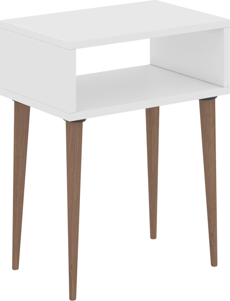 Komodinë anësore TODD FH18183.01 melaminë, ngjyrë e bardhë, këmbë ngjyrë druri natyral, 45x30x58 cm