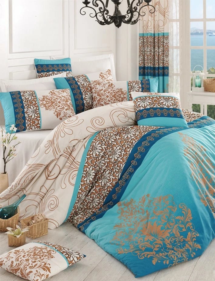 Set mbulesë për jorgan Super King Ranforce, L'essentiel, Katre, ngjyrë turquoise