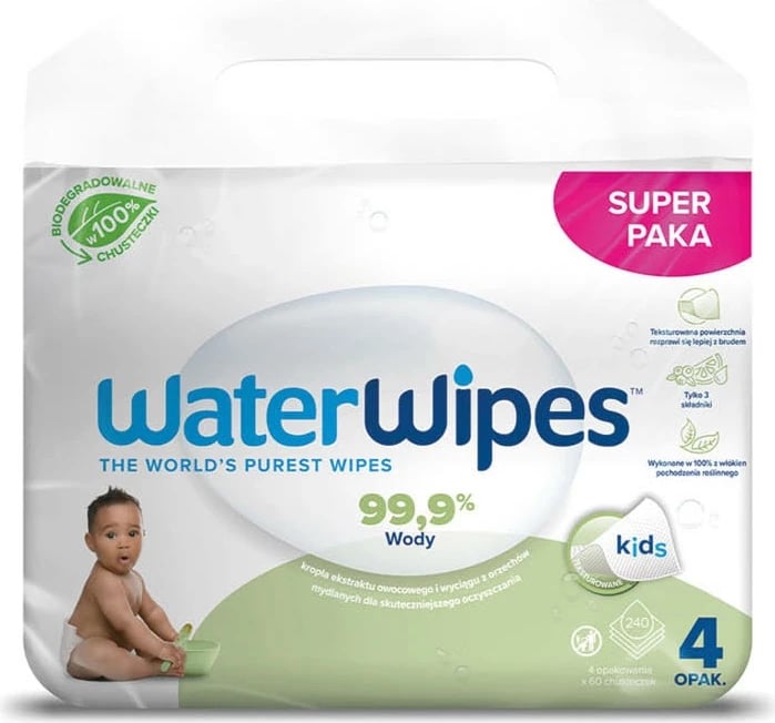 Peceta të lagura BIO për fëmijë WaterWipes Soapberry 4x60 copë