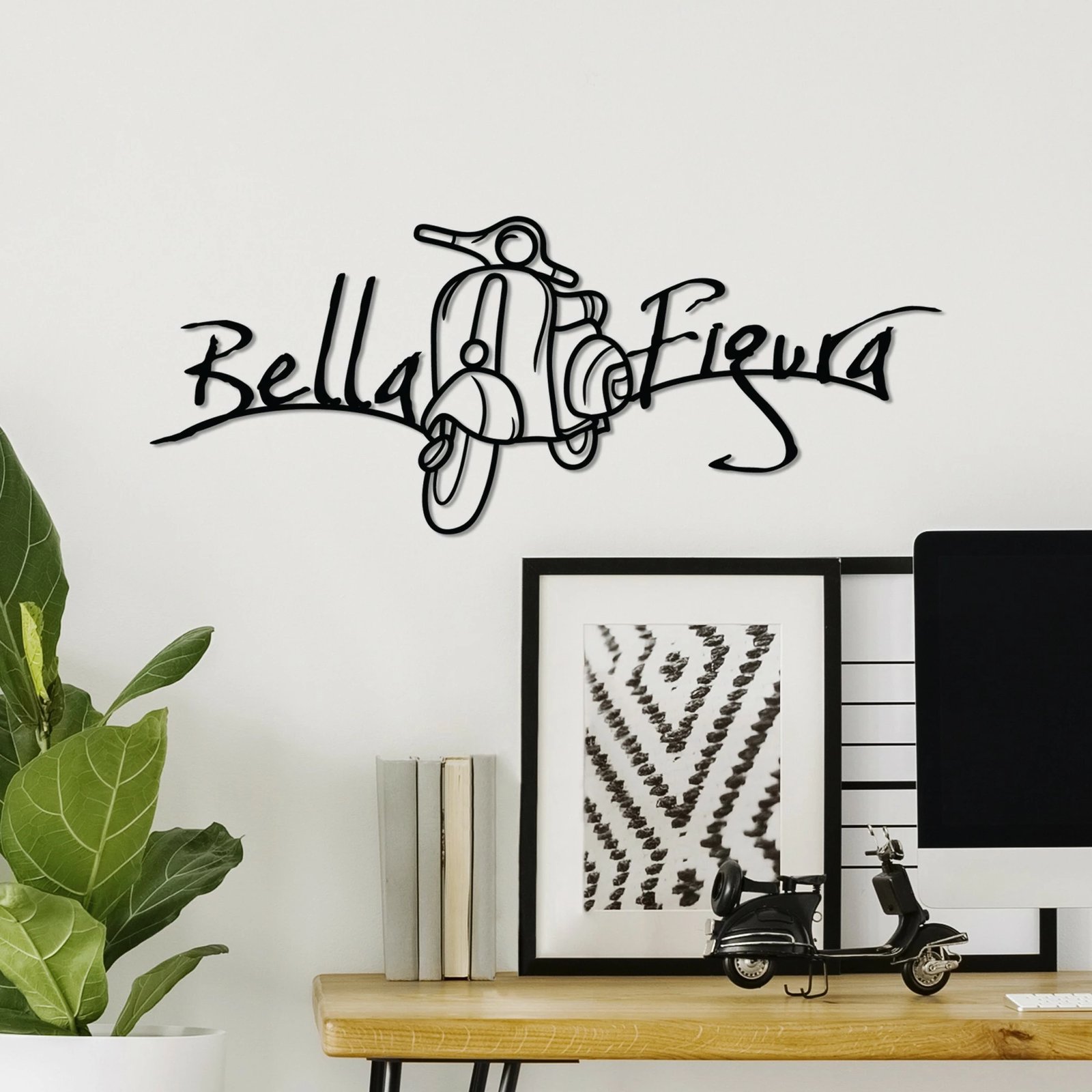 Aksesor dekorativ metalik për mur, Bella Figura 1, ngjyrë e zezë, 60x25cm