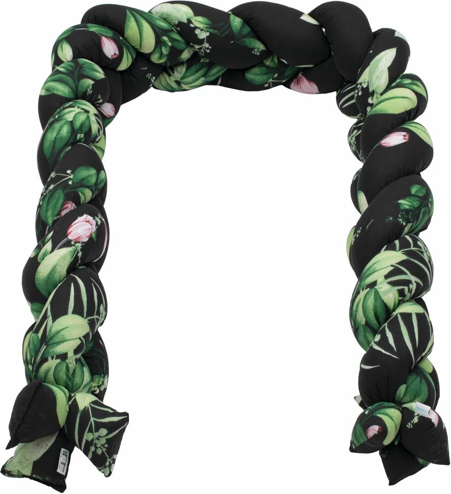 mbrojtës gërshet për krevat bebe, New Baby, Peonies, 210x18x10 cm, pambuk + minky, ngjyrë e zezë