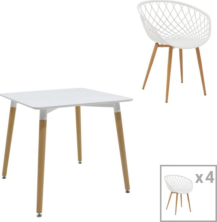 Set tavoline me karrige Ezra-Natali, ngjyrë natyrale-bardhë, 80x80x76cm