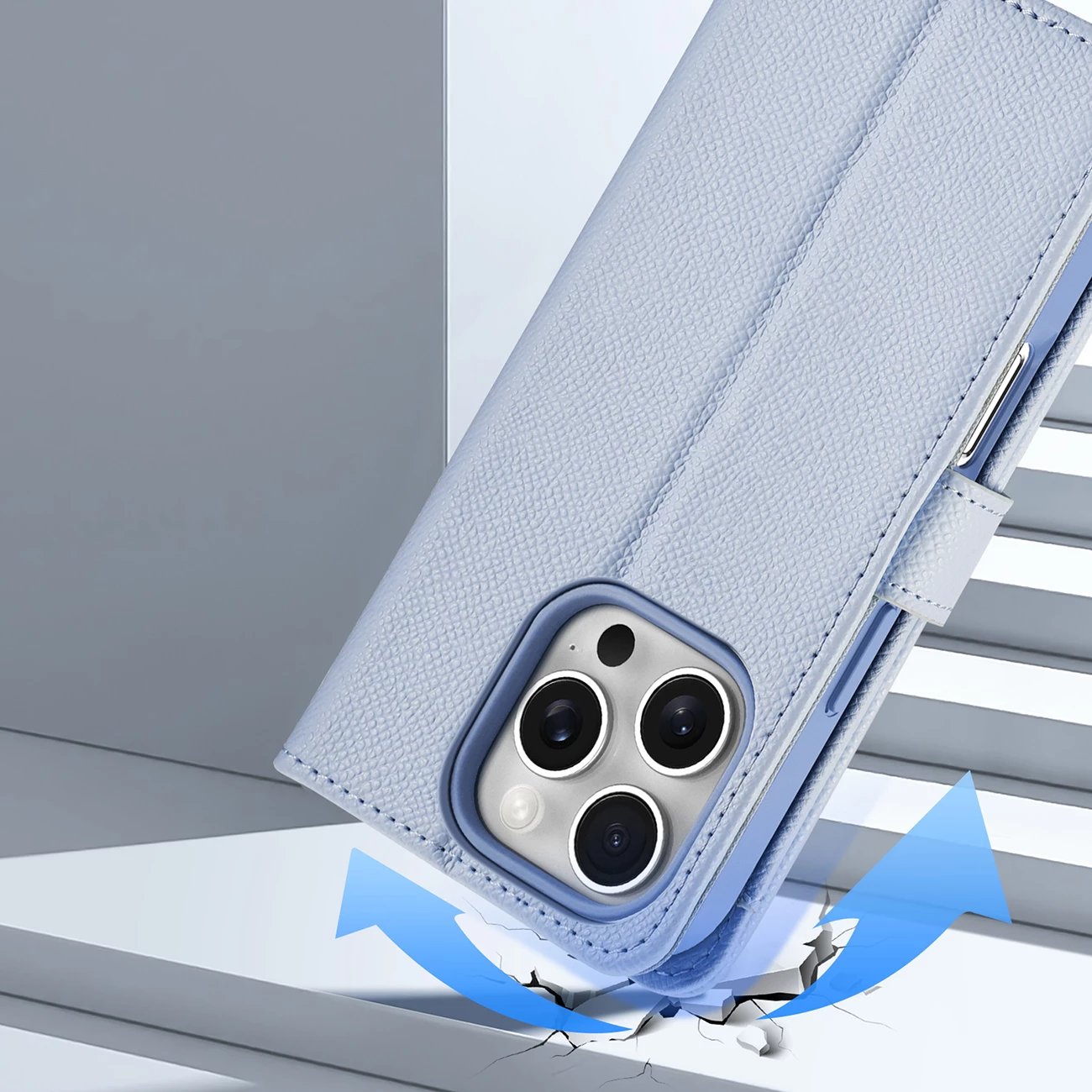 Mbështjellës Dux Ducis Lawa për iPhone 16 Pro, lëkurë, me portofol magnetik të ndashëm, kaltër