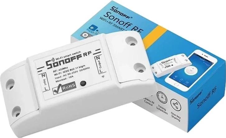 Switch i mençur Sonoff RF R2, WiFi + RF 433MHz, 1 kanal, i bardhë