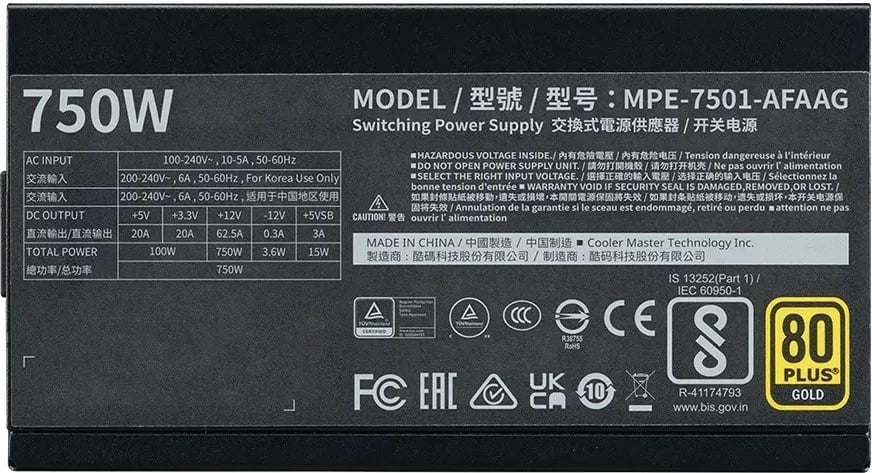Kasë Cooler Master MWE Gold 750W v2 ATX 3.1, Modular, E zezë