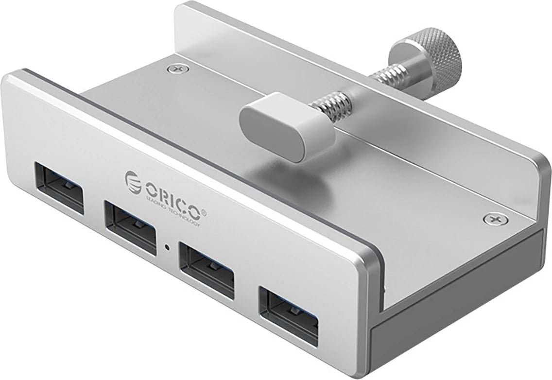 Hub USB Orico MH4PU me kapëse, 4x USB-A 3.0, Argjendtë