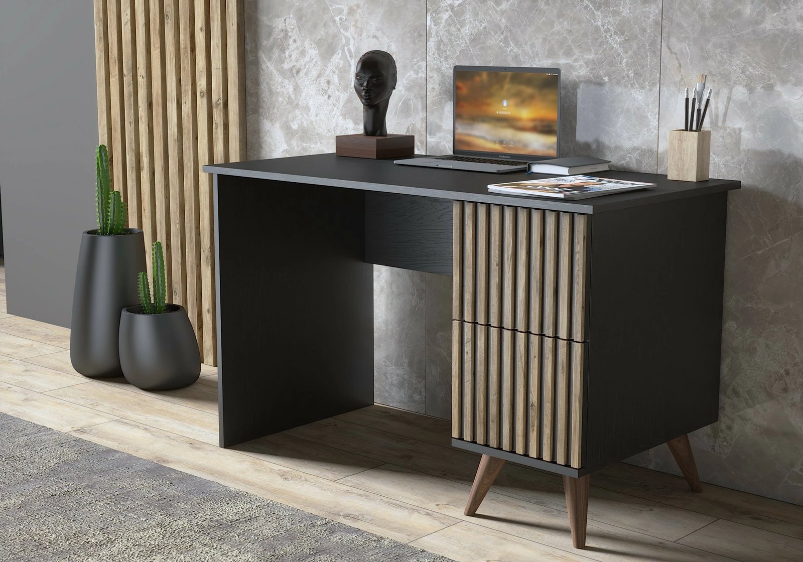 Tavolinë pune Hanah Home, FRN-9014, ngjyrë druri, e zezë, Atlantic Pine