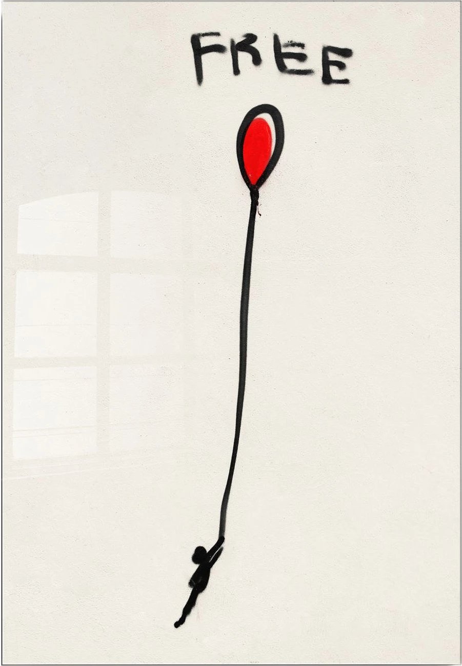 Pikturë dekorative prej xhami të temperuar, Banksy, shumëngjyrëshe, 30x45cm