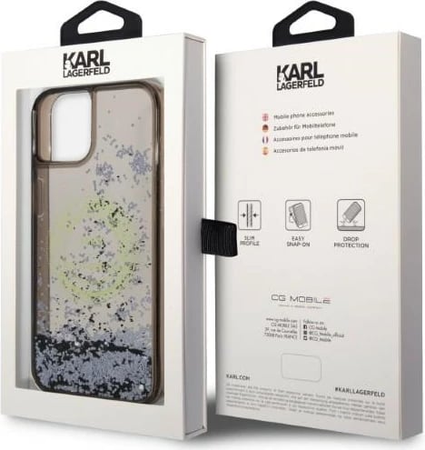 Mbështjellës Karl Lagerfeld Liquid Glitter RSG për iPhone 14 Plus, i zi