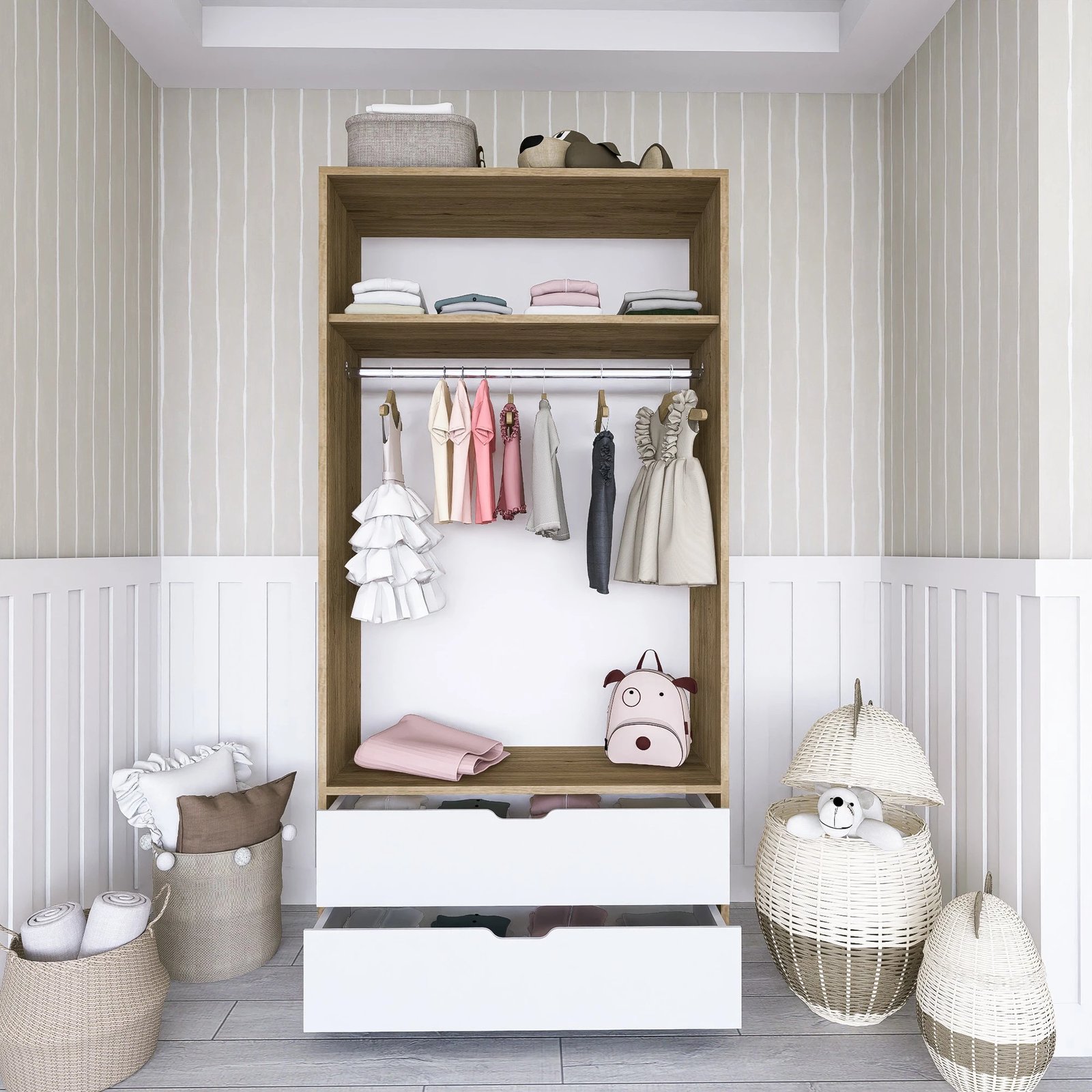 Dollap Hanah Home, 90cm, 1600-015, ngjyrë dru arre e çelët dhe e bardhë