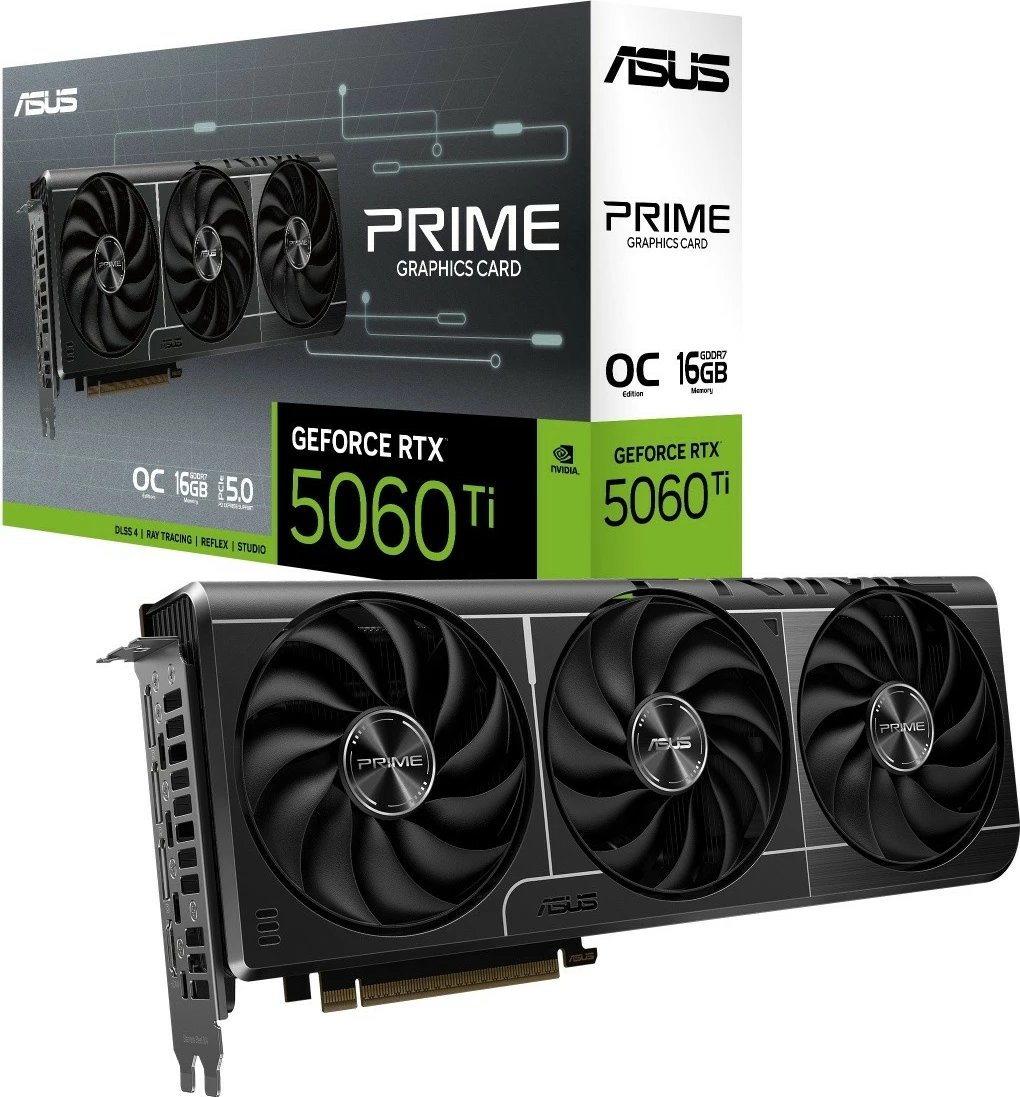 Kartelë grafike Asus GeForce RTX 5060 Ti Prime OC, 16GB GDDR7, 128-bit, 3x DisplayPort/HDMI, e zezë