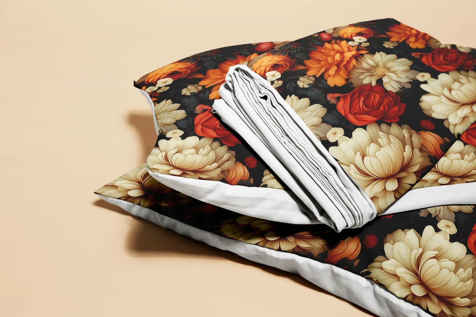 Set mbulesë për jorgan dopio, lule shumëngjyrëshe, L'essentiel, FLW_DVT25-27