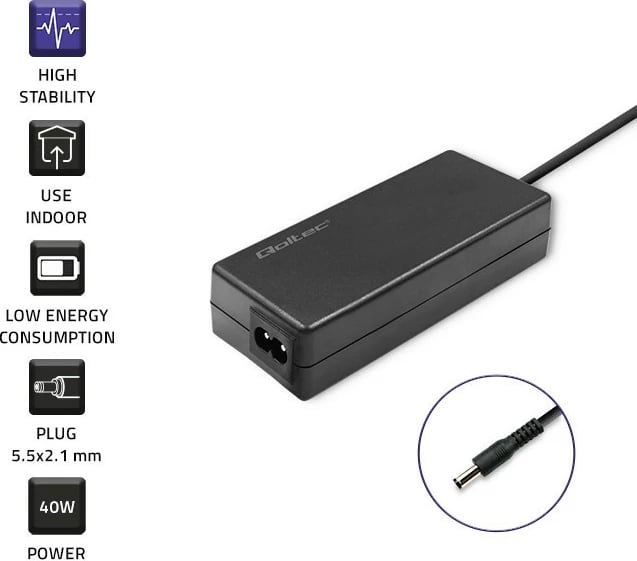 Kasë furnizimi Qoltec 52409, 40W, 12V, 3.33A, 5.5x2.1mm, e zezë me kabllo