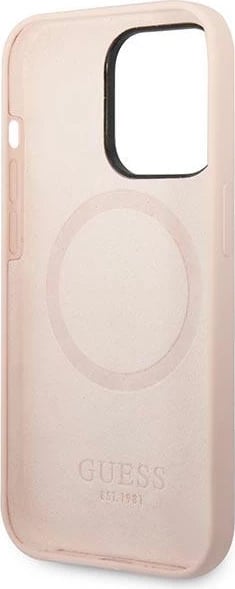 Mbështjellës Guess GUHMP14XSBPLP për iPhone 14 Pro Max 6.7", silikon, MagSafe, rozë