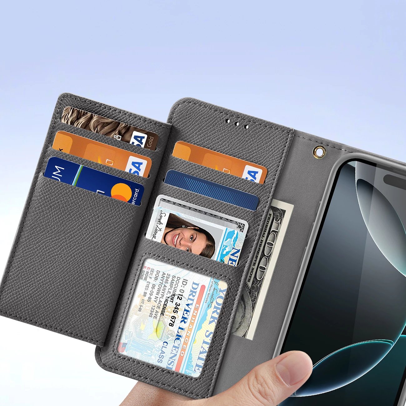 Mbështjellës Dux Ducis Lawa për iPhone 16 Pro Max, me portofol magnetik të ndashëm, Gri