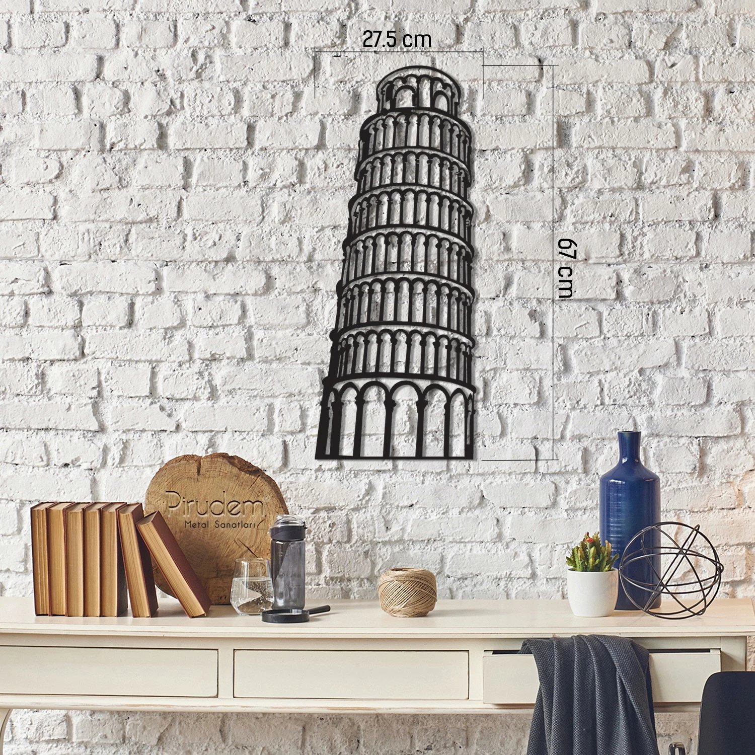 Aksesor dekorativ metalik për mur, Pisa Tower, Wallity, ngjyrë e zezë, 27.5x70cm