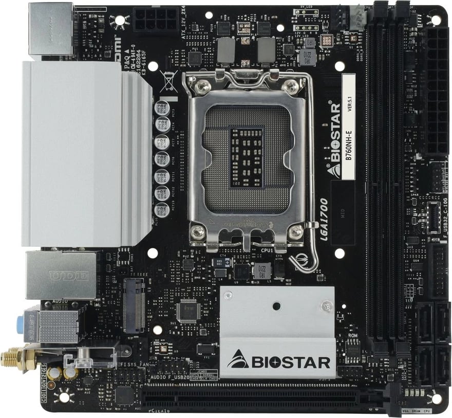 Pllakë amë BIOSTAR B760NH-E, Intel, LGA 1700, DDR5, mini ITX