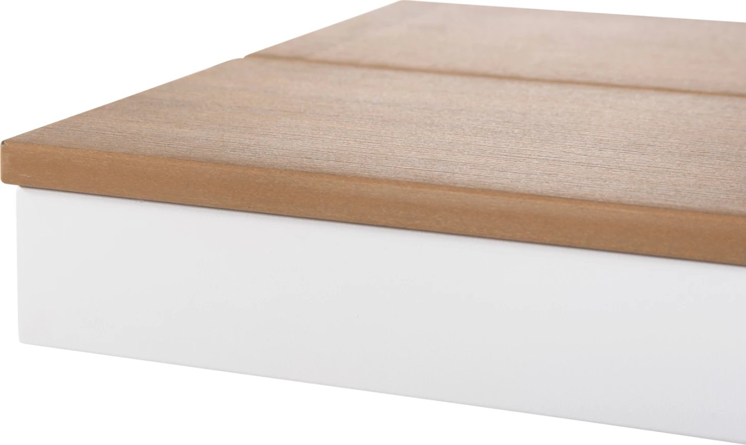 Stol alumini TAWNEE FH6040.02, i bardhë me sipërfaqe polivudi, ngjyrë druri natyral, 220x36x44.5 cm