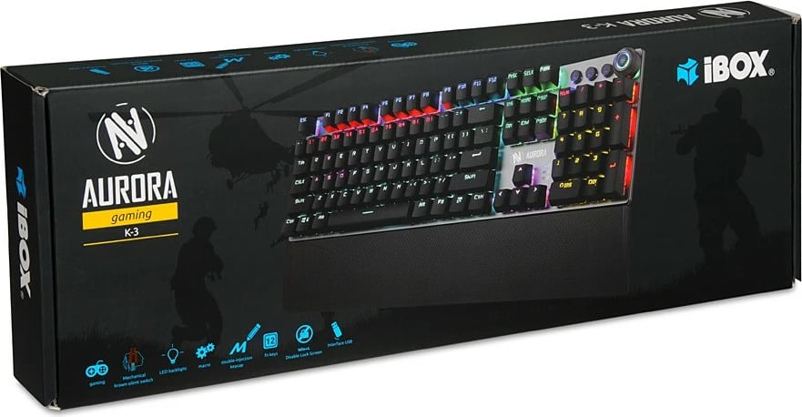 Tastierë mekanike gaming iBOX Aurora K-3 me ndriçim RGB, e zezë Tastierë mekanike gaming iBOX Aurora K-3 me ndriçim RGB, e zezë