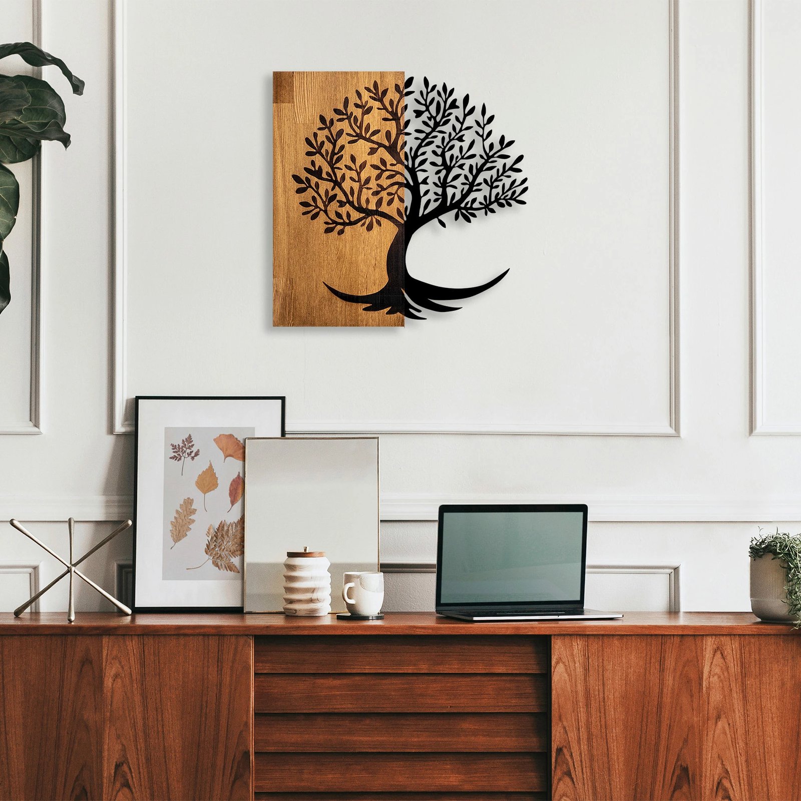 Aksesor dekorativ muri prej druri, Wallity, dru limoni, 373, ngjyrë arre dhe e zezë, 58x58cm