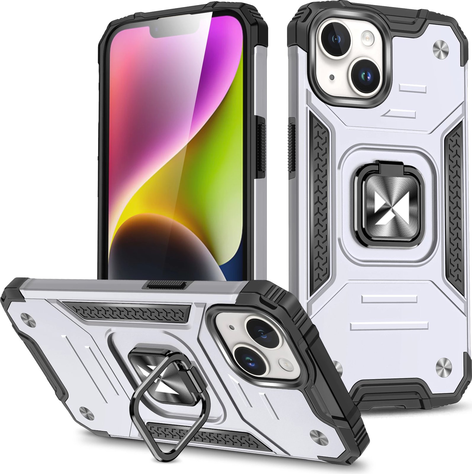 Mbështjellës Wozinsky Ring Armor për iPhone 15 Plus, me mbajtëse unaze, argjendtë
