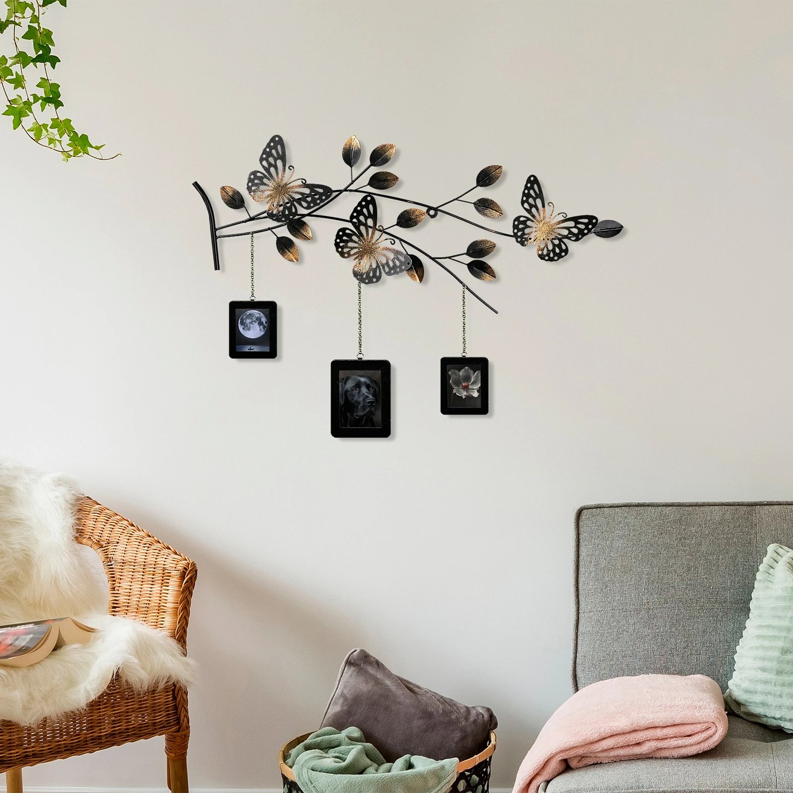 Aksesor dekorativ metalik për mur, Wallity Dalvere 2, shumëngjyrësh, 93x65x4cm