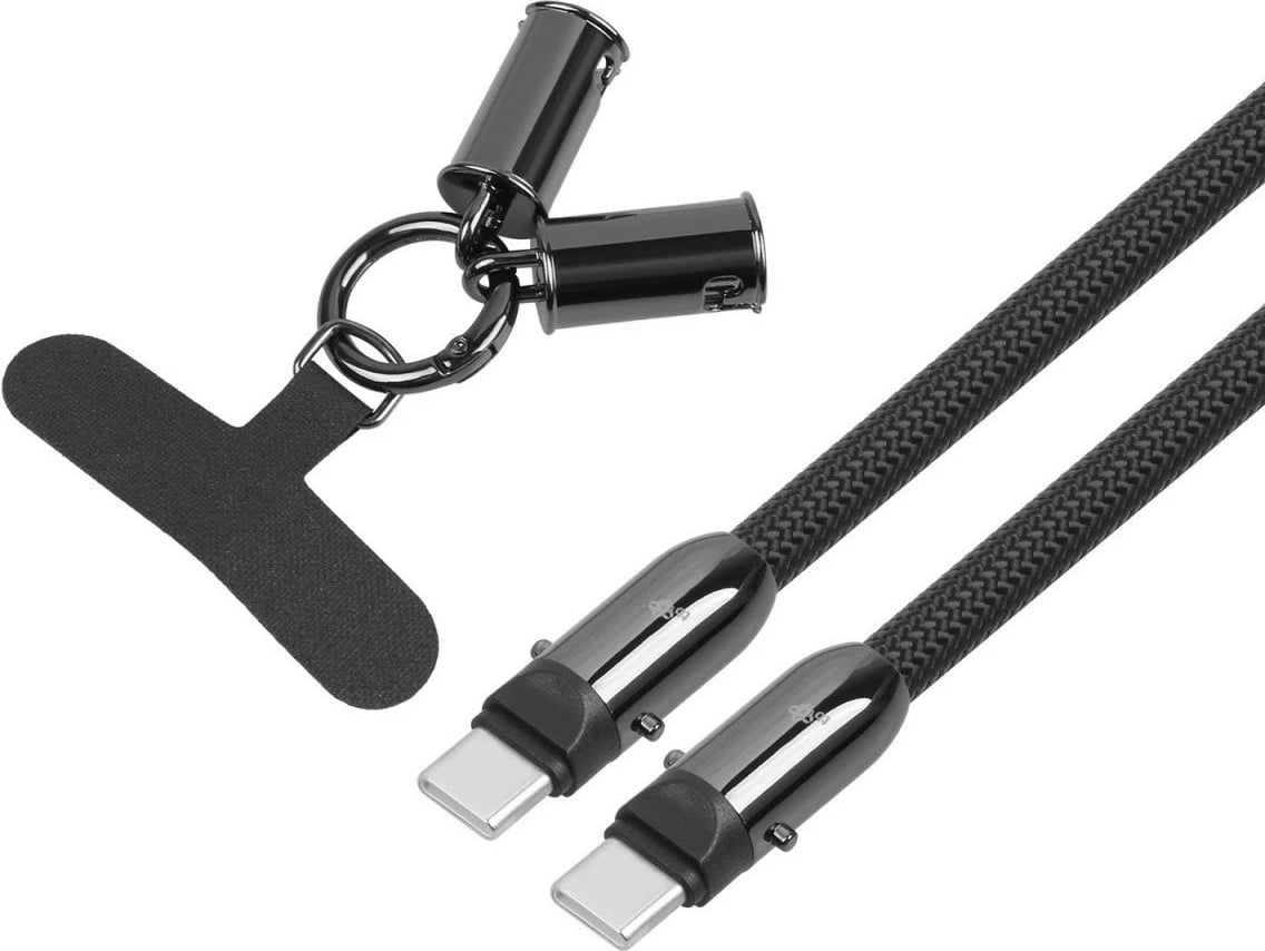 Kabllo USB C 2-në-1 me litar për qafë TB, 1m, e zezë