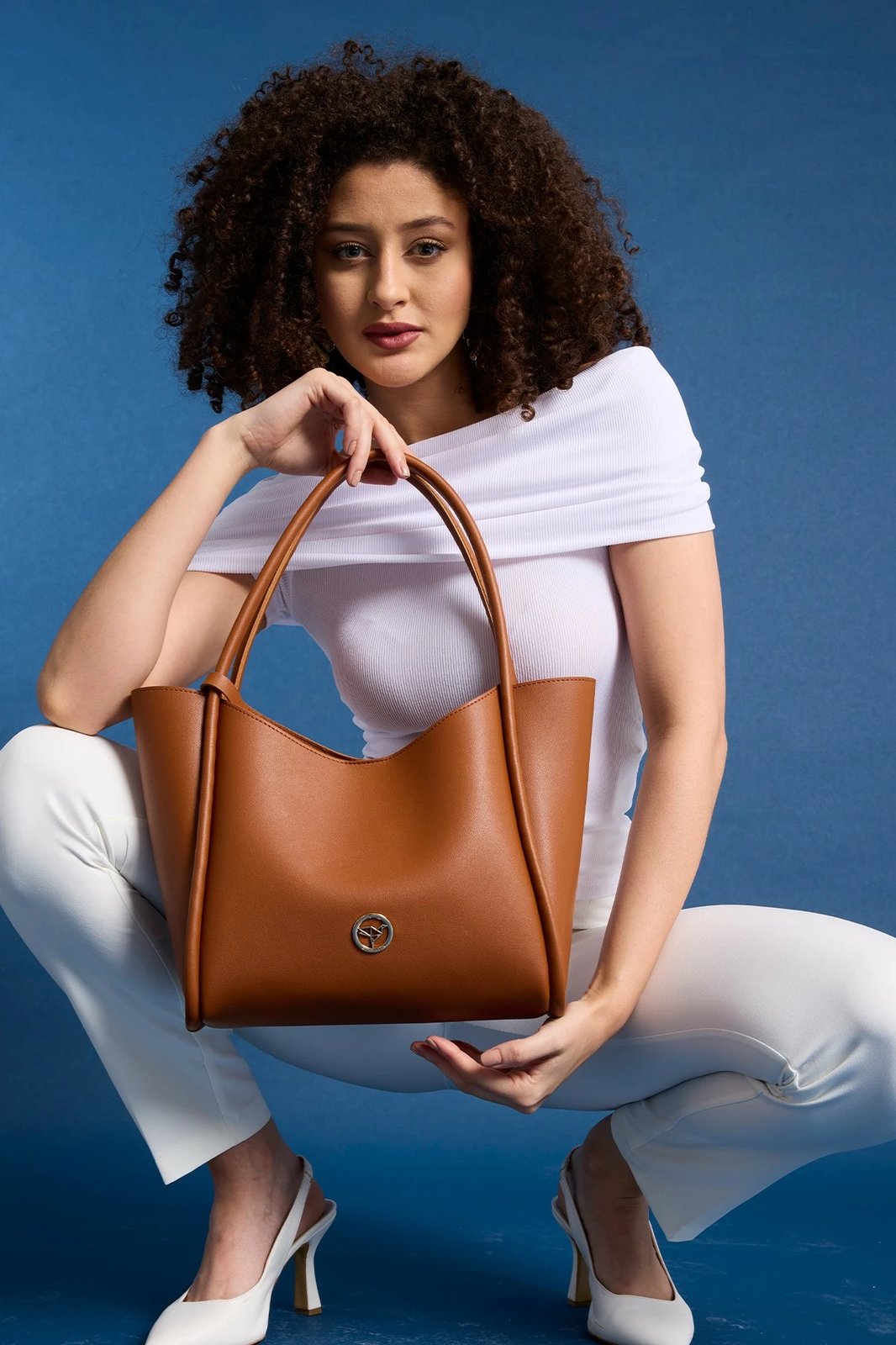 Çantë krahu Zoozie Bags, Athinë, ngjyrë kafe e hapur (set me 2 pjesë)