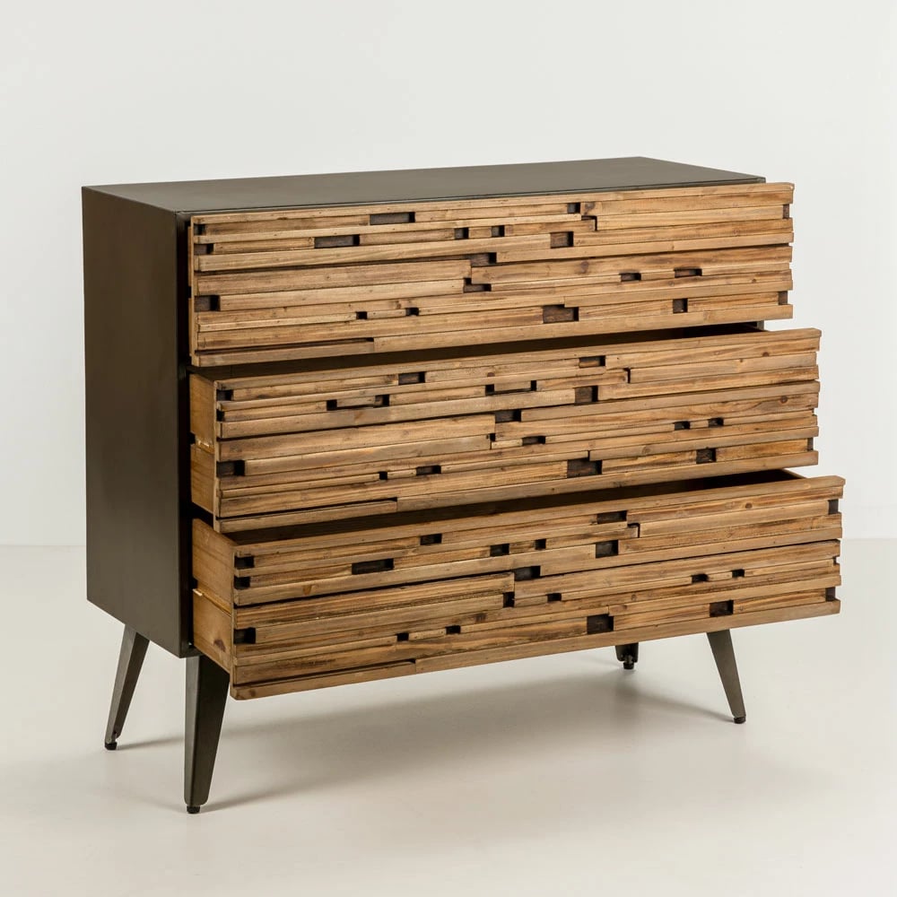 Komodë Coast me 3 sirtarë, ngjyrë e zezë-natyrale, 90x37x79cm