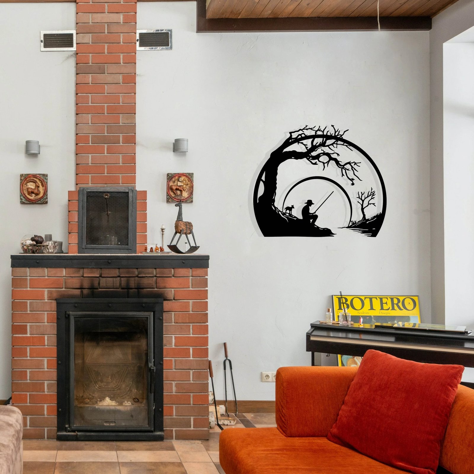 Aksesor dekorativ metalik për mur, Wallity, Bienvenidos, ngjyrë e zezë, 54x45.5cm