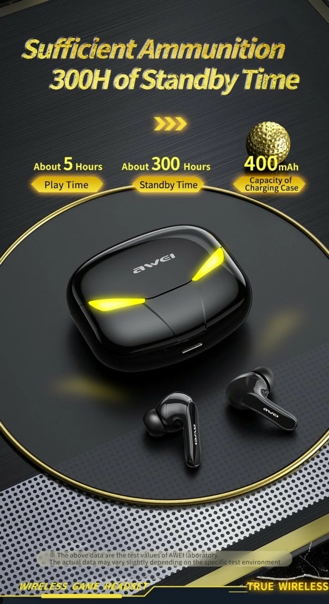 Kufje wireless AWEI T35 TWS me stacion karikimi, Bluetooth 5.0, për gaming, të zeza