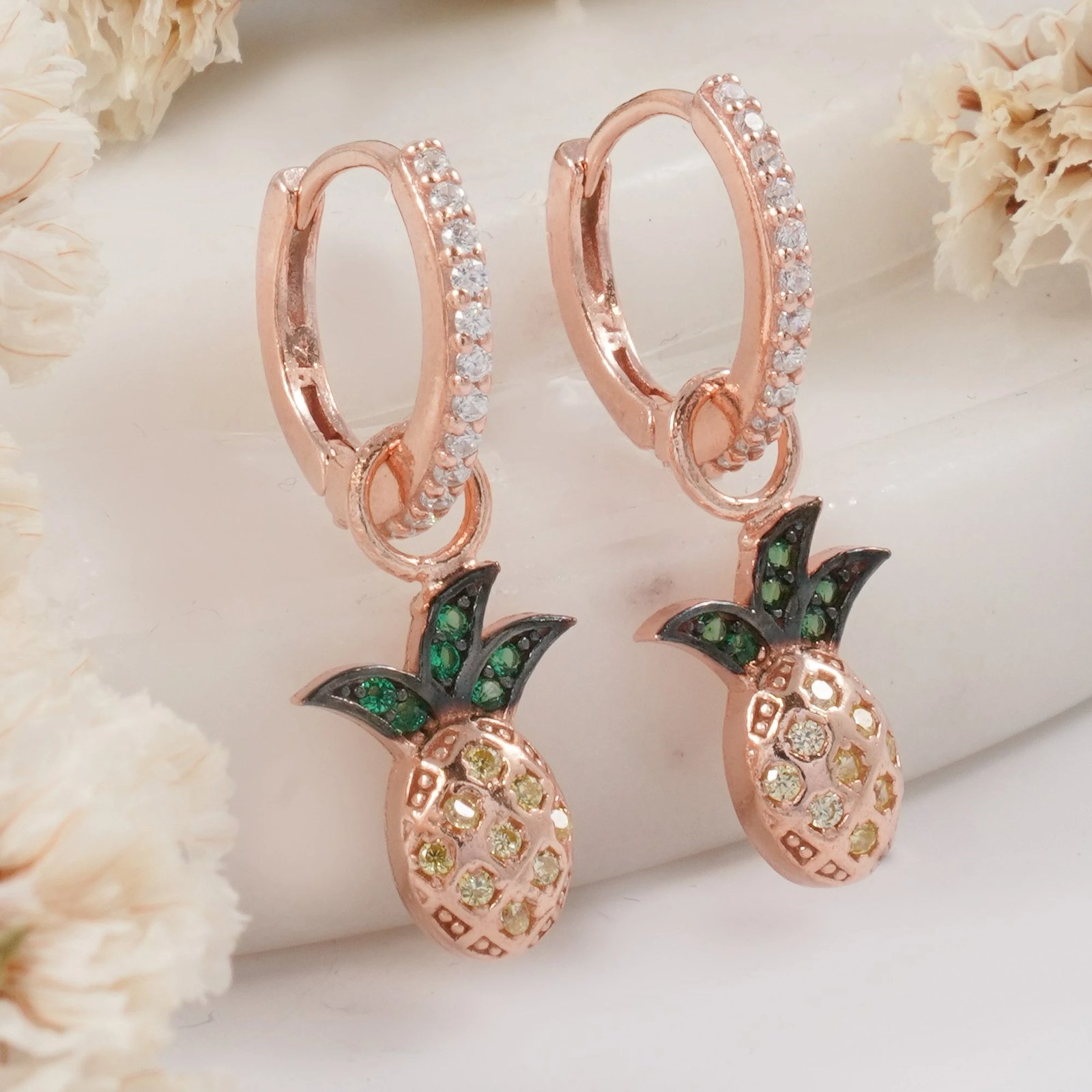 Vathë argjendi ngjyrë rozë gold, model ananas, Jumeon, 10142ANNS