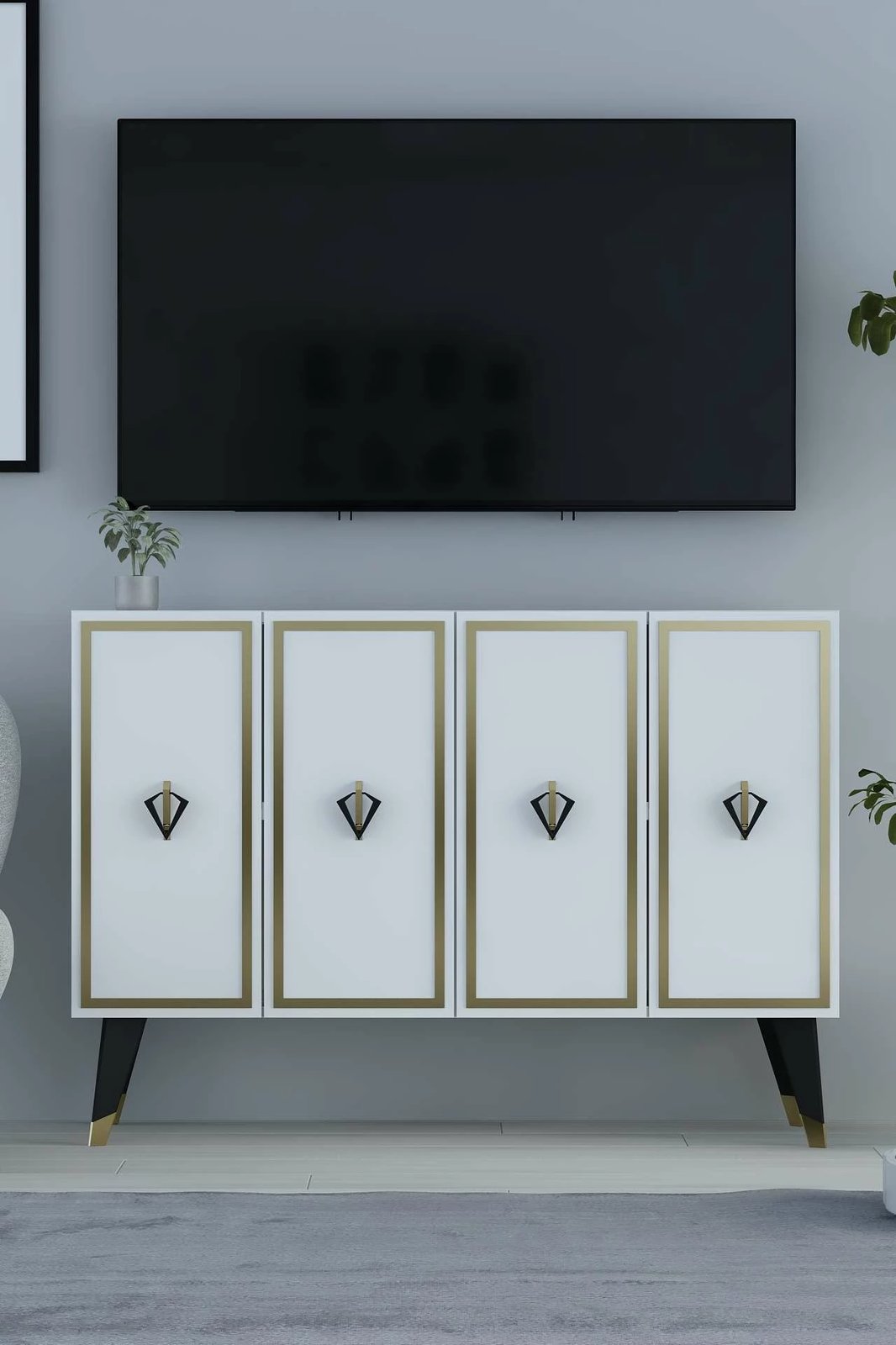 Konsol Skye Decor, e bardhë, e zezë, ari, 8176KM-32