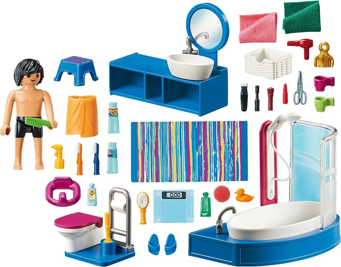 Set lodrash Playmobil Dollhouse 70211, banjo me vaskë, 51 pjesë