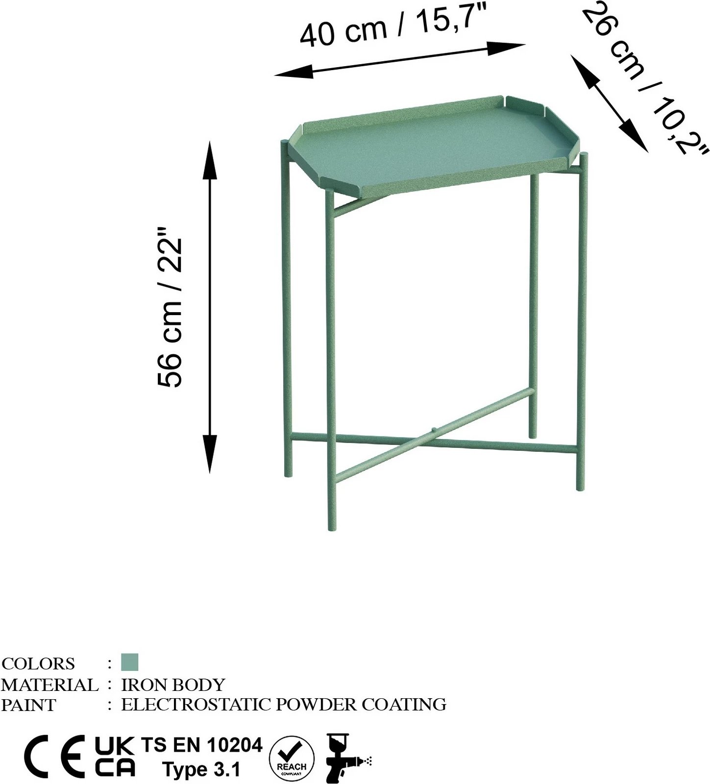 Tavolinë kafeje Hanah Home, SHB-009-D, ngjyrë e gjelbër