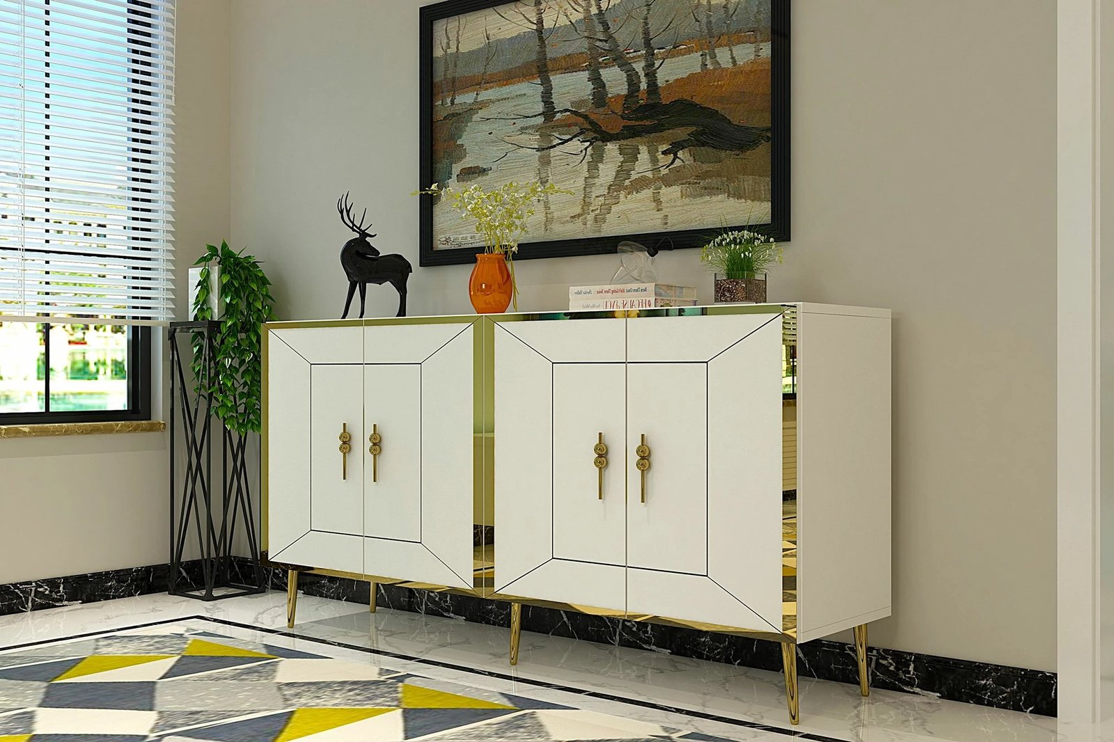 Konsol Skye Decor, Arno KB150, e bardhë, e artë