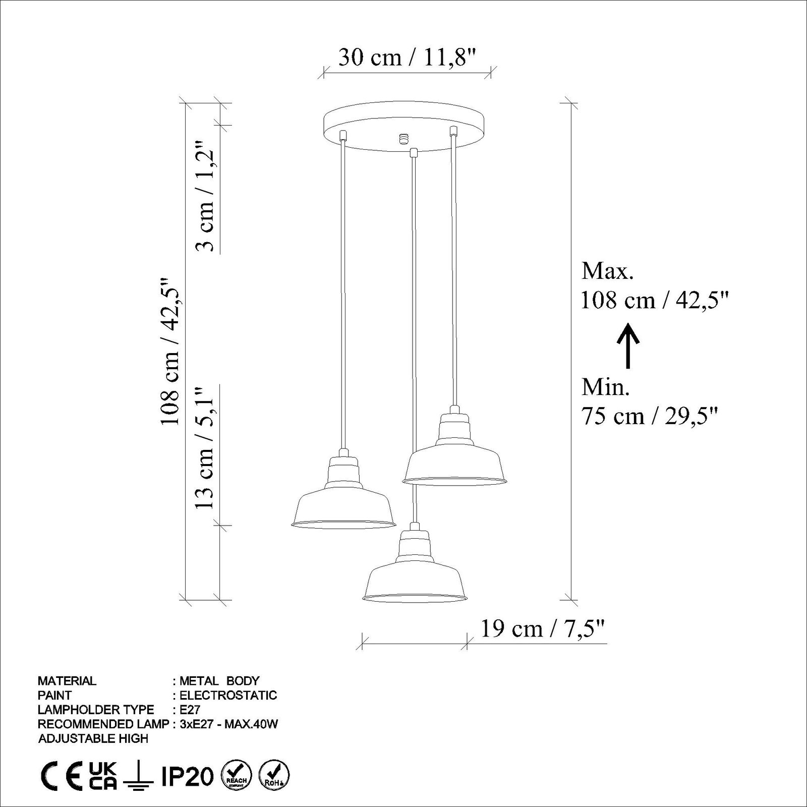 Llambë tavani Opviq MEMATI-181RETRO-3, metal, ngjyrë antike