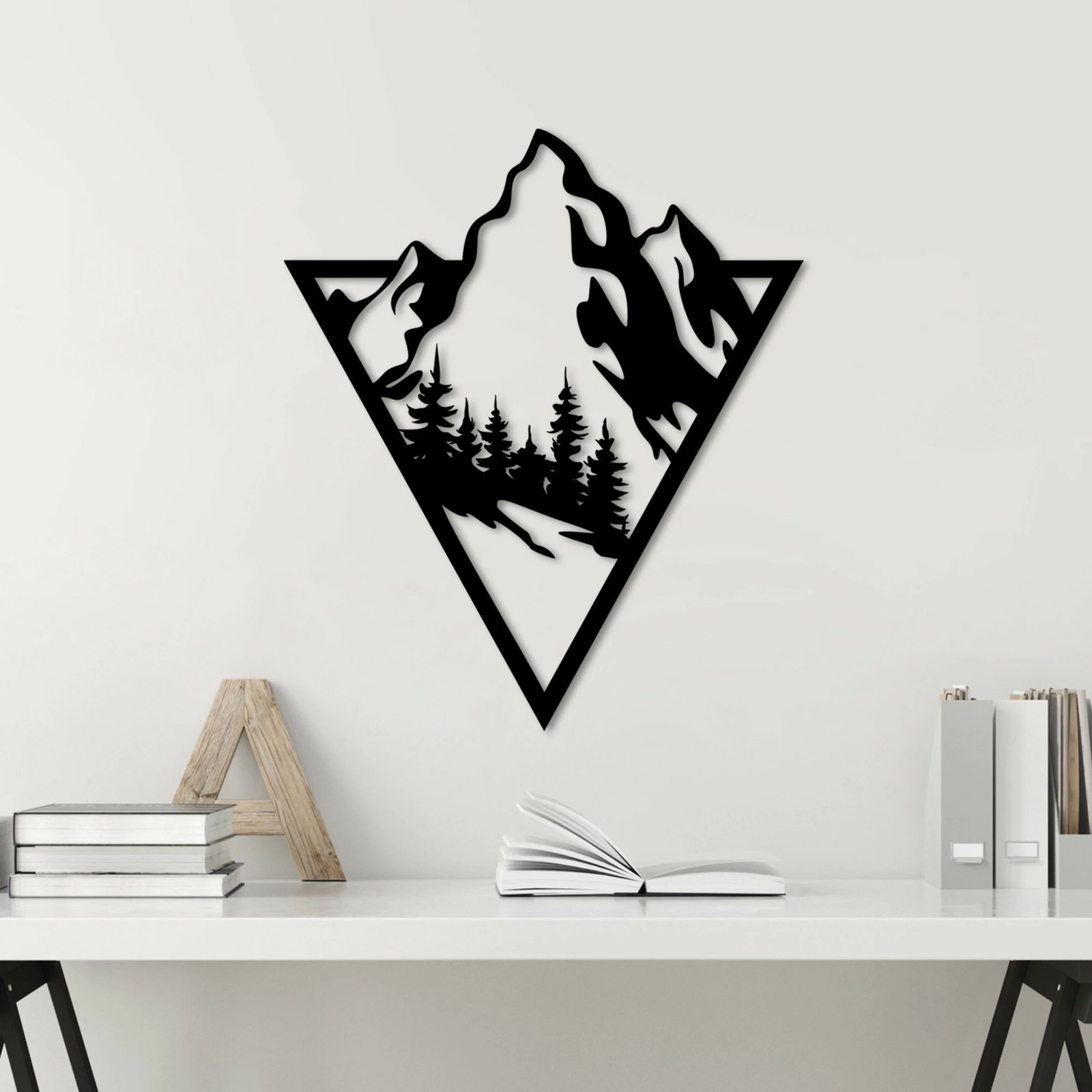 Aksesor dekorativ metalik për mur, Wallity, Montain 2, ngjyrë e zezë, 53x46cm