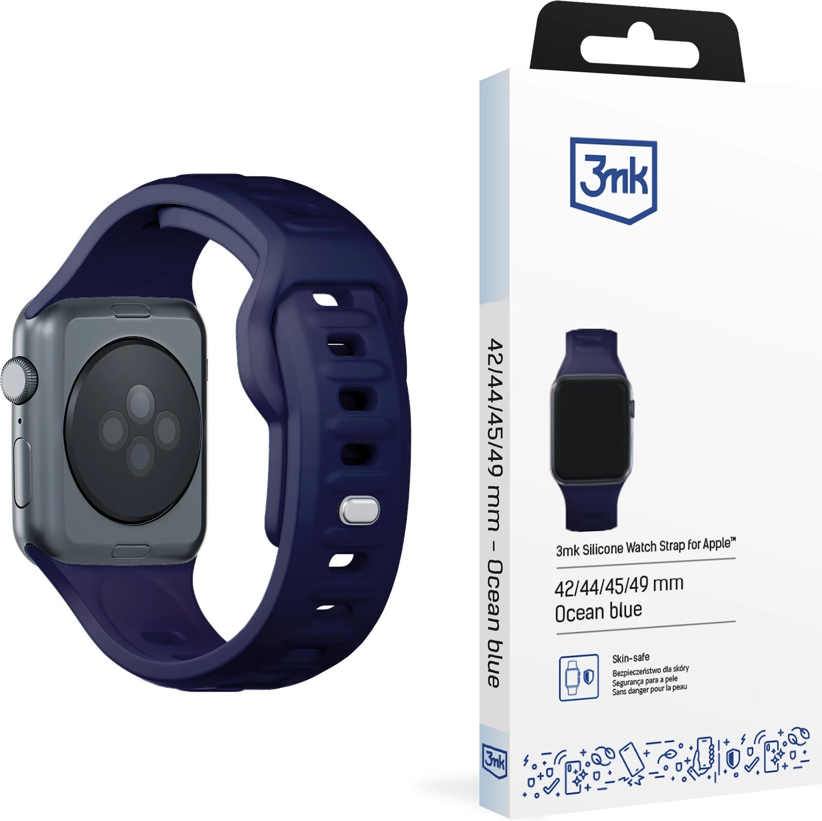 Rrip silikoni për Apple Watch 3mk, 42/44/45/49 mm, Ocean blue